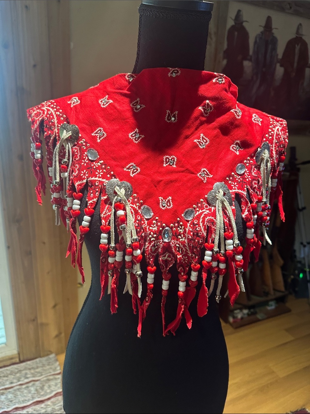 Red Beaded Fringe Bandana Scarf - Women Accessories